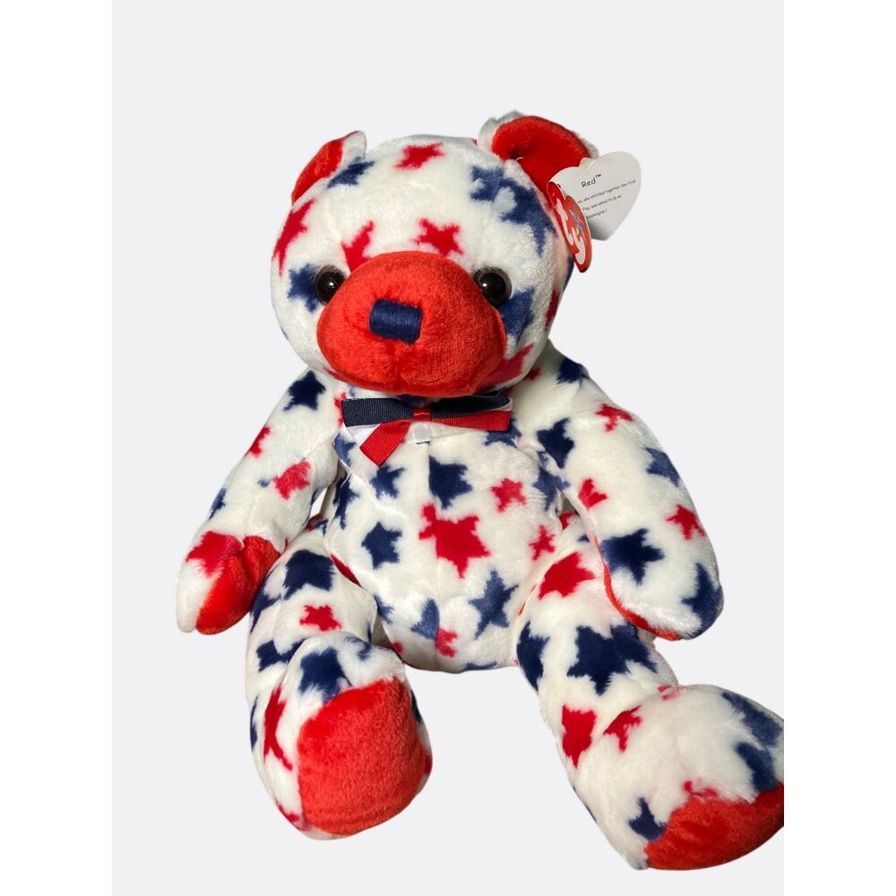 Ty Beanie Buddy Red™ Plush Bear With Patriotic Stars - Picture 1 of 10